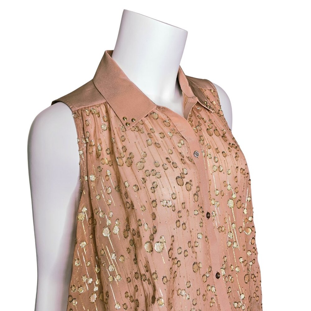 ELIZABETH & JAMES Pink & Metallic Gold Dot Sleeveless Swing Top | Size M